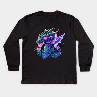 Cyberpunk Retro Dragon wearing Sunglasses New Design Kids Long Sleeve T-Shirt